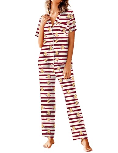 Image of Avidlove Women Pajamas Set Notch Collar Soft Sleepwear Pjs Short Sleeve Button Down Nightwear with Long Pants