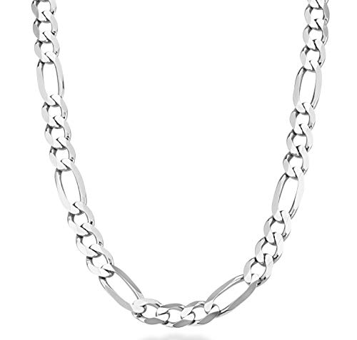 Miabella 925 Sterling Silver Italian 11mm Solid Diamond-Cut Figaro Link Chain Necklace for Men, 18, 20, 22, 24, 26, 30 inch (Length 20 Inches)