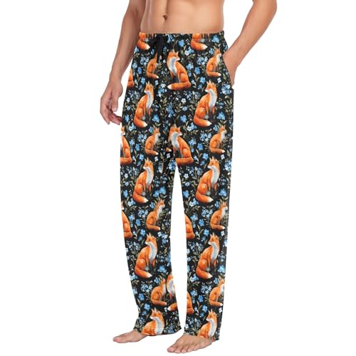Mens Cotton Pajama Pants Sleep Lounge Pj Bottoms Sleepwear with Pockets Drawstring S Fox Lily4