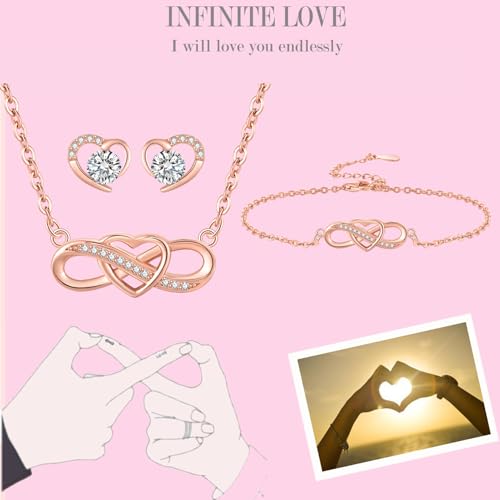 Set de collar y pulsera de corazón infinito con acabado en oro rosa 2