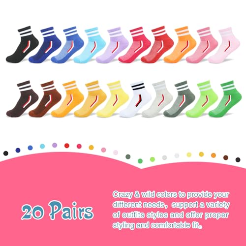 20 Pairs Women‘s Colorful Cotton Athletic Crew Socks Casual Soft Lightweight Quarter Socks - Image 3