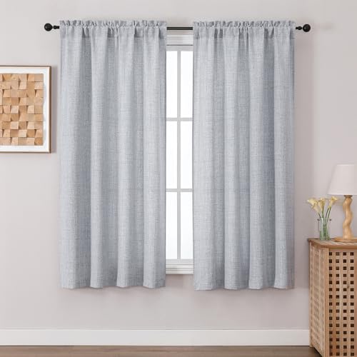 Chyhomenyc Gray Curtains 63 Inch Length 2 Panels, Light Filtering Faux Linen Slub Textured Soft Airy Living Room Curtain, Elegant Rod Pocket Window Curtains for Bedroom, Each 42Wx63L, 2PCS, Grey