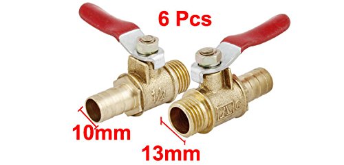 Uxcell A14042900UX0792 6Pcs Brass Ball Valve 10Mm Hose Barb X 1/4Pt Male Thread Pipe Fitting thumb #1
