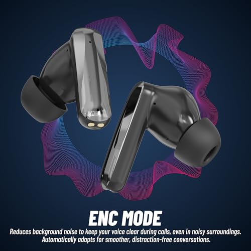 Image of AROMA TWS2 Nexon V5.4 Bluetooth Earbuds, Dazzling Black | Upto 60Hr Playtime, ENC, Dual Paring, Fast Charging, Heavy Bass