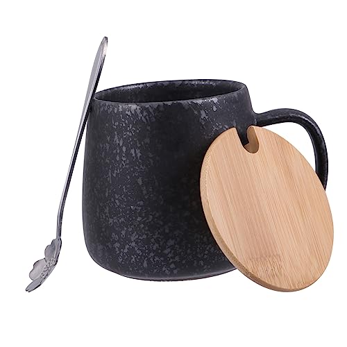 BIUDECO Taza de Cerámica Retro con Vintage Taza de Desayuno con Tapa y Cuchara Diseño Compacto y Portátil BIUDECO Taza de Cerámica Retro con Vintage Taza de Desayuno con Tapa y Cuchara Diseño Compacto y Portátil