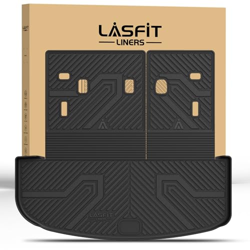 LASFIT Cargo Mat & Backrest Mats for Kia Telluride 2025 2024 2023 2022 2021 2020 All Weather TPE Custom Fit Trunk Mats & Seatback Mats Accessories for Kia Telluride 2020-2025 Black