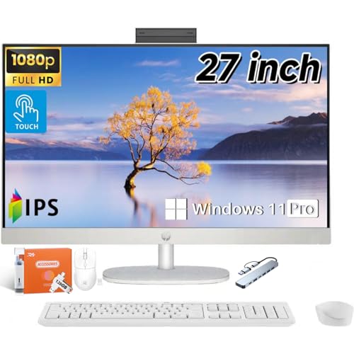 Image of HP All in One Desktop Computer, 27 inch Full HD Touch Screen, Intel Ultra 7-155U(Up to 4.8 GHz), 64 GB DDR5, 1 TB SSD, Windows 11 Pro, Anti-Glare, Adjustable Angle, Wi-Fi 6, w /Accessories