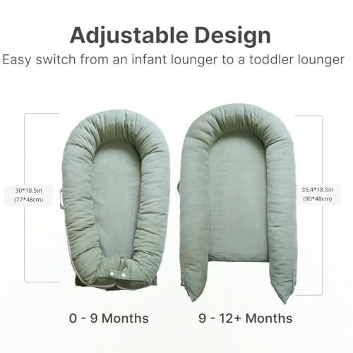 Image of Deluxe Infant Lounger, Baby Nest Cover for Baby Girls & Boys, Newborn Essentials for Baby 0-12 Months, 100% Cotton (Sage Green)