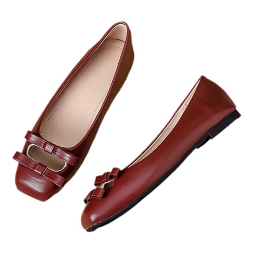 Square Toe Bow Ballet Flats for Women Comfortable Low Heel Dressy Flats Work Casual Slip On Walking Shoes