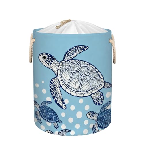Cesta grande para la ropa sucia, 58 L, cesta de almacenamiento plegable costera de tortuga marina para mantas, juguetes de niños, ropa sucia, cesta alta para cuarto de bebé, para baño, decoración de