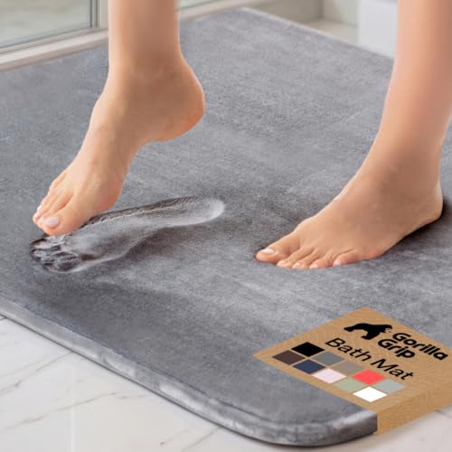 Image of GORILLA GRIP Memory Foam Bath Rugs, Soft Absorbent Velvet Bathroom Mats, Durable Dots on Underside, Machine Washable Bathmat, Carpet Rug Room Decor for Shower Floor, 30x20 Mat, Graphite Gray