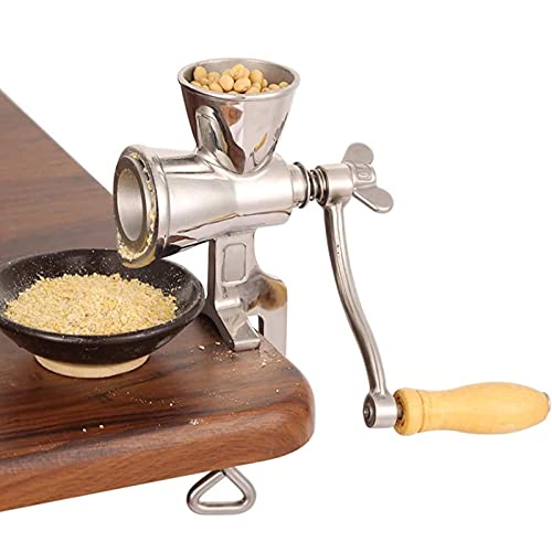 Molinillo manual de granos, molino para cereales y maíz en polvo con mango de madera, diseño de abrazadera de mesa/cuerpo lavable, herramienta de cocina para el hogar, molinillos de café de acero ino