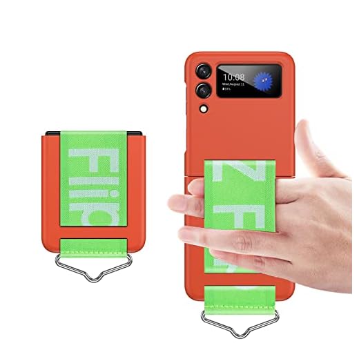 Capa para Samsung Galaxy Z Flip 3 2021 5G com alça, pulseira protetora caso PC rígido Z Flip 3 Flip capa de telefone para moda meninas à prova de choque portátil para zflip3 (orange)