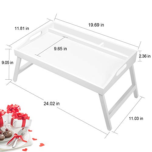 Bed Tray Table With Handles Folding Legs,Bamboo Breakfast Food Tray With Media Slot,Use As Platter,Laptop Desk,Snack,Tv Tray Kitchen Serving Tray,White #TOP2