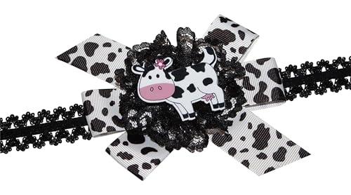 WD2U Baby Girls 4.5" Daisy Holstein Milk Cow Farm Girl Hair Bow Stretch Headband2