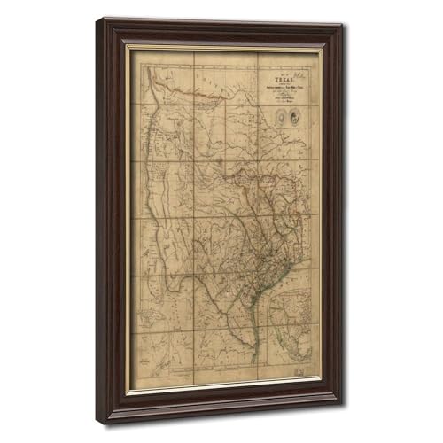 Carte Texas 1841 décoration murale vintage grand format poster sur toile suspendue