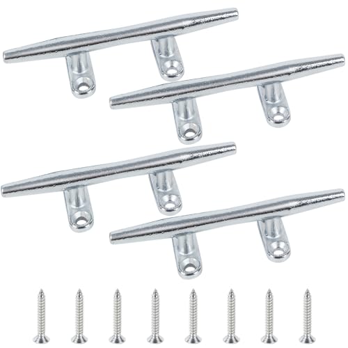 Dock Cleats 4 Pack 6 inch Boat Dock Cleats with Stainless Steel Screws Hot Dipped Chrome Plated Cast Iron Boat Cleats Marine Grade Dock Cleats Rope Cleats for Boat, Kayak, Deck and Décor