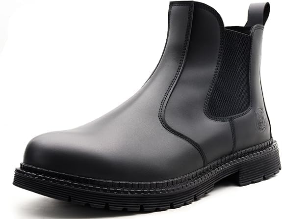 ZERVRTON Steel Toe Work Boots for Men,Slip-on Work Boots,Men's Industrial & Construction Shoes,Waterpoof Safety boots,Non-slip,Comfortable,Lightweight