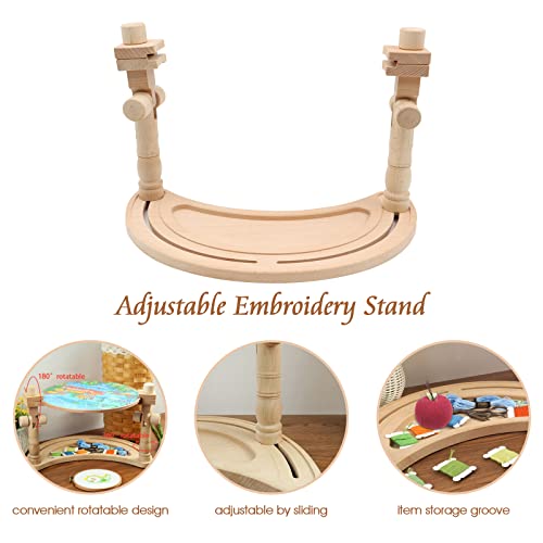 Image of ZOCONE Multifunctional Beech Wood Embroidery Hoop Stand with 2 Pcs 6'' 8'' Embroidery Hoops, Adjustable Rotated Embroidery Stand Cross Stitch Stand, Embroidery Hoop Holder for Embroidery Project (D)