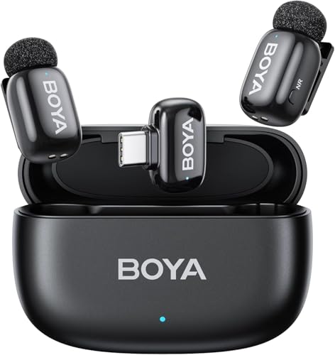 Image of BOYA mini Wireless Microphone for iPhone /Android /PC /Tablets with USB Type-C Plug, MFi Certified, Noise Reduction, AI Voice Changer, 30H Battery Life with Charging Case (BOYAMINI-V.1)