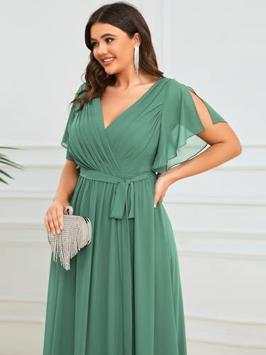 Image of Ever-Pretty Plus Women's Chiffon Bridesmaid Dress A-Line Empire Waist Floor Length Plus Size Formal Wedding Guest Dresses