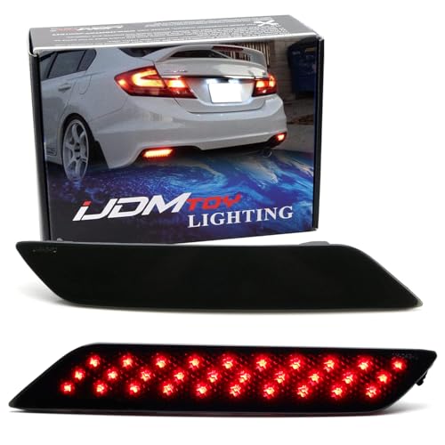 iJDMTOY Smoked Lens 60-SMD LED Bumper Reflector Lights Compatible With 2013-2015 Honda Civic Sedan, Function as Tail, Brake & Rear Fog Lamps