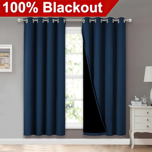 Image of NICETOWN Moroccan Blue Full Shade Curtain Panels, Pair of Energy Smart & Noise Blocking Out Blackout Drapes for Dining Room Window, Thermal Insulated Guest Room Lined Window Dressing(52 x 72 inch)