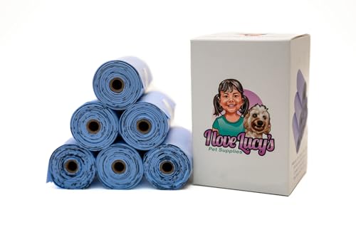 Image of Dog Poop Waste Bags, Biobased Pet Waste Bags, Sky Blue, 9 Inches Wide by 13 Inches Tall, 6 Rolls, 15 Bags Per Roll 90 Bags Per Box.
