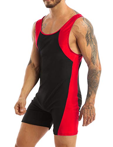 image for TSSOE Men Sports Wrestling Singlet Sleeveless Jumpsuit Patchwork Short
