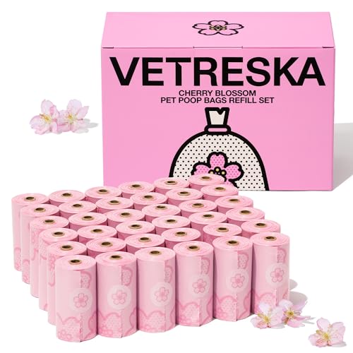 Image of VETRESKA Cherry Blossom Scented Dog Poop Bags, Leak Proof, Extra Thick and Large Pet Waste Bags for Dogs Walking and Cat Litter, 36 Refill Rolls, 540 Poop Bags, Pink