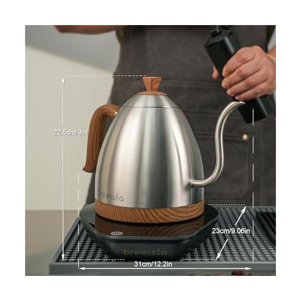 Brewista Artisan Electric Gooseneck Kettle, Water Boiler with LCD Panel, Precise Temperature Control, Fast Boiling and Keep Warm Settings for Pour-Over Coffee & Tea, Café, 1 Liter (Stainless Steel) - Image 3