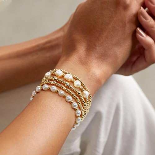 Silver Bracelets For Women Trendy Cute Pearl Beaded Gold Bracelet Stack Set Enewton Dainty Stretch Jewelry Gifts For Woman Teen Valentines Day3