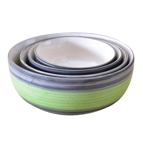 Image of Ceramic Mixing Bowl Set - 4 Pieces (1000ml, 750ml, 500ml, 300ml), Green Gray - Durable, Microwave & Dishwasher Safe - Ideal for Mixing, Serving & Storage