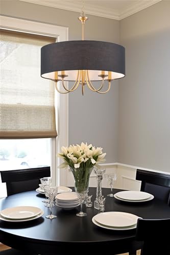 Image of Kira Home Quinn 22 inch Large Modern 5-Light Drum Chandelier for Kitchen Island
