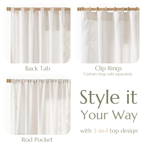 Image of jinchan Floral Linen Curtains 63 Inch Farmhouse Back Tab 2 Panels