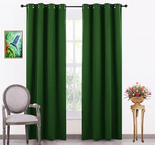 Image of JUPON Silk Blackout Curtain with 3 Layers Weaving Technology & Solid Grommet Pattern Living Room | Pack of 2 Piece, 8ft - Bottle Green