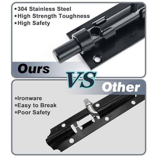 Image of Alise Slide Lock SUS304 Stainless Steel Gate Latch, Slide Bolt Latch,Thickened Heavy Door Latch Lock,10 Inch Black Barrel Bolt Latch, Security Slide Latch Lock