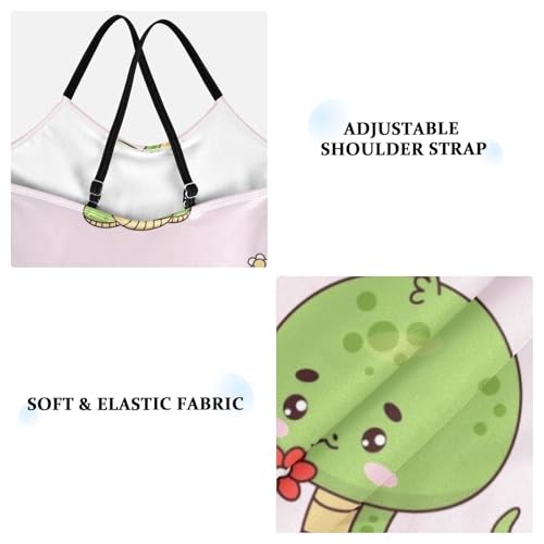 Girls One Piece Swimsuits Cute Snake with Flowers on Pink Sport Halter Swimwear Beach Bathing Suit,7-8T3