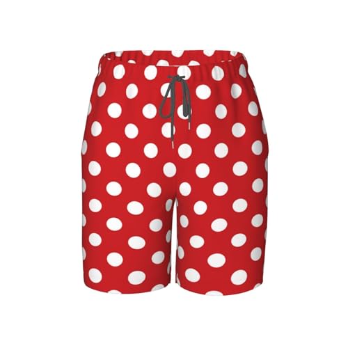 Boys Swim Trunks Quick Dry Casual Board Shorts Beach Pants for 7-20 Years-Red Polka Dot