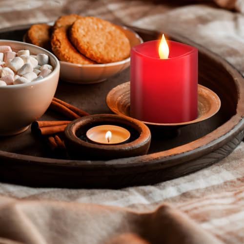Image of 3x3 Flickering Flameless Candles Set of 1, Real Wax Pillar LED Candles Flickering, 3 inch Flameless Candles with Remote,Battery Powered Candles, for Party /Wedding,Red