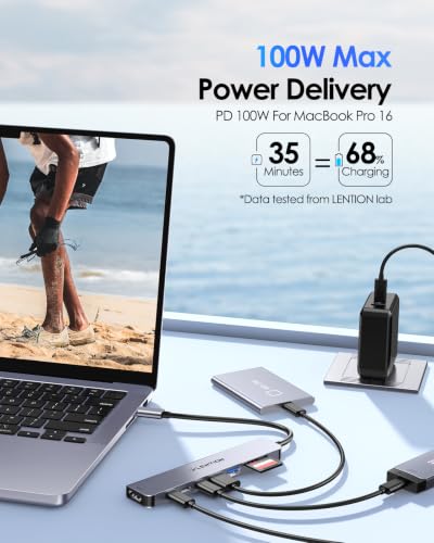 Image of LENTION USB-C Hub, 4K@60Hz HDMI, 100W PD, 2 USB-C, 2 USB 3.0, Card Reader | 2A & 2C Work Simultaneously, Stable Driver 3.0 Certified, for macOS, iOS /iPadOS, Windows & ChromeOS (CE19, Space Gray)