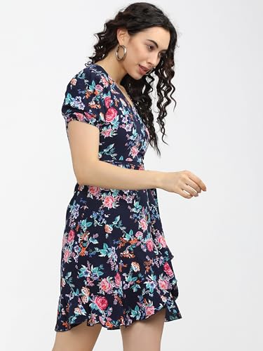 Image of Tokyo Talkies Women's Elegant Puff Sleeve Playful Mini Dress | Flowy | Feminine Silhouette for Effortless Grace | Floral Print