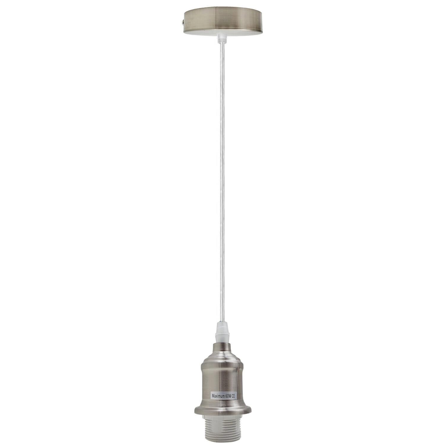 LEDSone Modern Pendant Light Fitting Satin Nickel E27 Ceiling Rose Lamp Holder with Adjustable Hanging Cable for Kitchen Dining Room(Satin Nickel, Without Bulb)