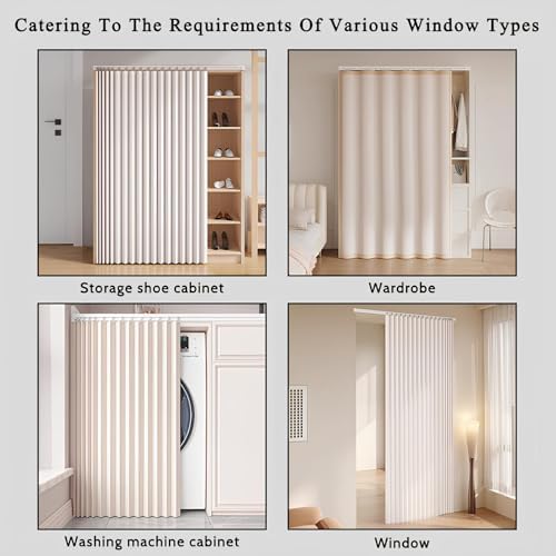 White Self-Adhesive Wall Mount Sliding Curtain Track - No Drill, 1.3-19.7 FT Adjustable Ceiling Rail for Space-Saving Room Divider in RVs & Dorms (5.57ft/2x2.78ft)