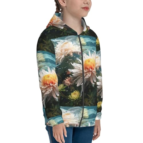 Elegant Chrysanthemum Flower Kids Pullover Hoodies Boys Zip Up Sweatshirts Girls Athletic Clothes with Pocket4