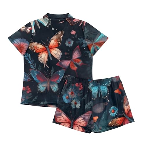 Image of Pjs Womens Short Sleeve Button Down Pajamas Set Two-Piece Nightwear with Pockets