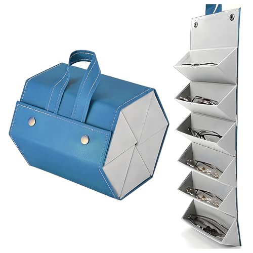 CHENKEE Caja de almacenamiento para gafas de sol, 6 compartimentos, plegable, caja de visualización, portátil