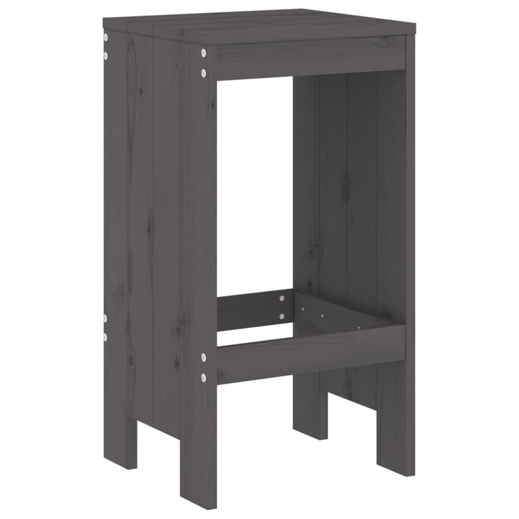 Set 2 Sgabelli da Bar in Legno di Pino Grigio 40x36x75 cm | Coppia di sedute rustiche in pino ideali per arredare balcone e giardino con un comodo supporto per i piedi.