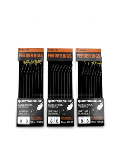 Norths Tackle Karper Method Feeder Rigs, Voorgebonden, Weerhaak met PTEF-coating, Nylon lijn, 10 cm, 8 per verpakking (Bait Spike, Maat 10 haak)
