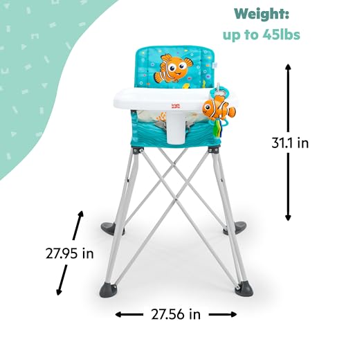 Image of Bright Starts Disney Baby Finding Nemo Pop 'n Dine Portable Highchair, Suction Cup Nemo Toy, Space Saving High Chair for Indoor /Outdoor Dining with Fast, Easy, Compact Fold, 6 Months - 45 Pounds